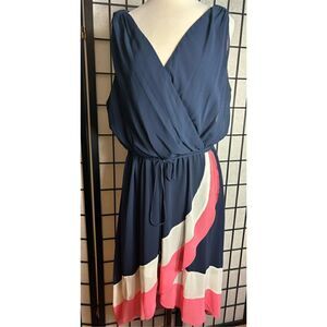 Paper Doll Navy Sleeveless Drape Front Dress